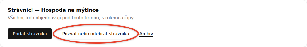 Tlačítko Pozvat nebo odebrat strávníka v horní kartě obrazovky